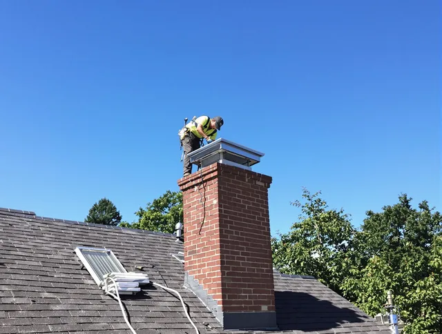Cleveland Chimney Sweep technician measuring a chimney cap in Cleveland, OH