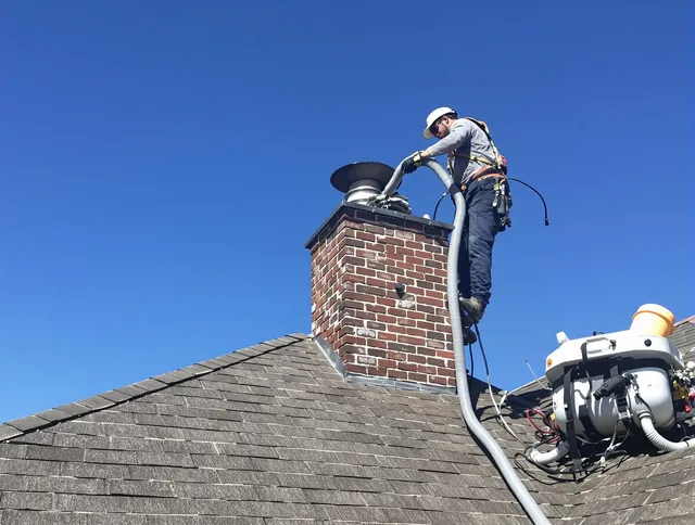 Dedicated Cleveland Chimney Sweep team member cleaning a chimney in Cleveland, OH