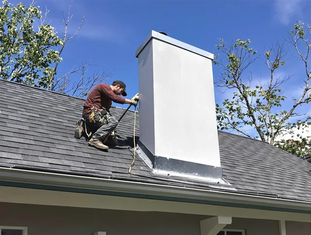 Cleveland Chimney Sweep team member finishing chimney construction in Cleveland, OH