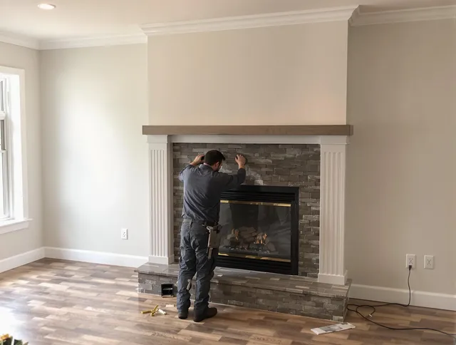 Cleveland Chimney Sweep finishing a custom fireplace install in Cleveland, OH